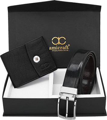 Amicraft Wallet & Belt Combo(Black)