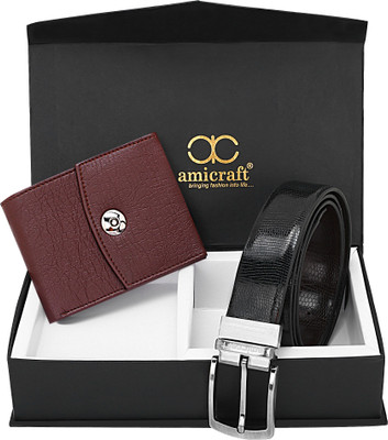 Amicraft Wallet & Belt Combo(Maroon)