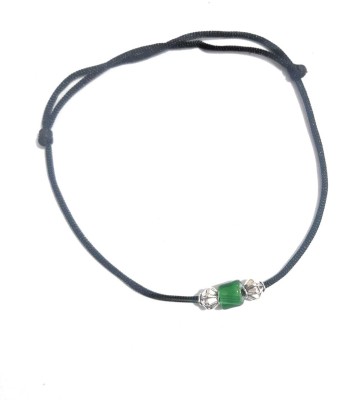 MANMORA MANMORA BLACK SILK DORI WITH SILVER AND GREEN SHADED BEADS ANKLET Fabric Anklet