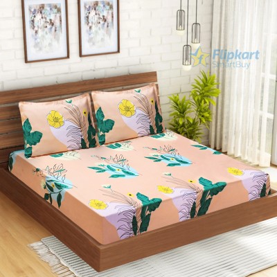 Flipkart SmartBuy 144 TC Microfiber Double Floral Flat Bedsheet(Pack of 1, Peach)