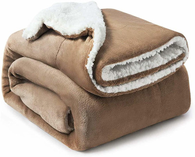 AkiN Solid Double Sherpa Blanket for  Heavy Winter(Fur, Brown)