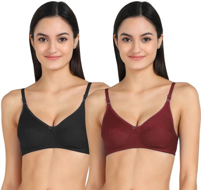 PIBU RCUP-BRA Women T-Shirt Non Padded Bra(Black, Maroon)