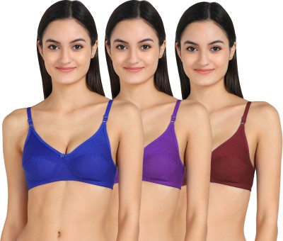 PIBU Women T-Shirt Non Padded Bra(Blue, Purple, Maroon)