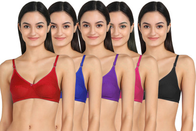 aamarsh Women T-Shirt Non Padded Bra(Red, Blue, Purple, Pink, Black)