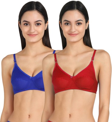 PIBU Women T-Shirt Non Padded Bra(Blue, Red)