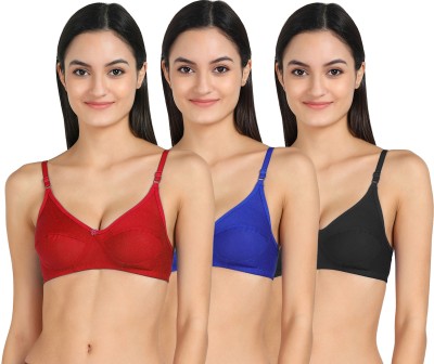 PIBU Women T-Shirt Non Padded Bra(Red, Blue, Black)