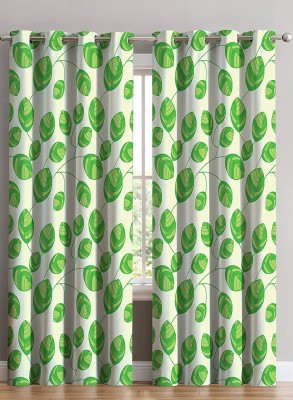 S22 274 cm (9 ft) Polyester Room Darkening Long Door Curtain (Pack Of 2)(Printed, White, Green)