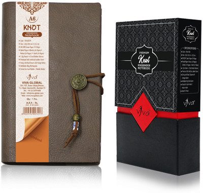 Viva Global Knot Ringbinder with 1 Zip Pouch + 2 Card Holders Sleeve B6 Notebook Single Ruled 176 Pages(Camel)
