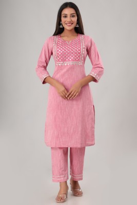 Kashyap creations Women Embroidered Straight Kurta(Pink)