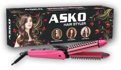 ASKO 3 In 1 Hair Care Collection of Electric Hair Curler, Hair Straightener & Hair Crimper with Ceramic Plate. Hair Styler* Hair Straightener(Pink)