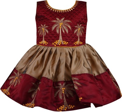 Wishkaro Girls Midi/Knee Length Party Dress(Maroon, Sleeveless)