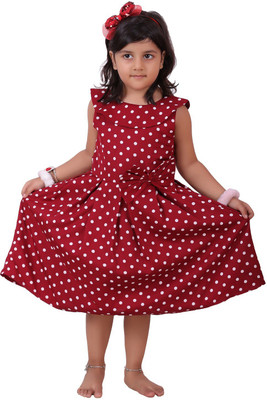 Naz Mannat fashion Baby Girls Midi/Knee Length Casual Dress(Maroon, Short Sleeve)