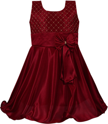 Wish Karo Girls Midi/Knee Length Party Dress(Maroon, 3/4 Sleeve)