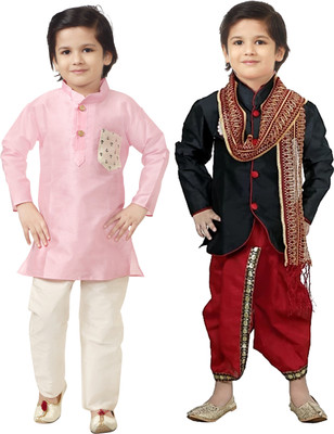 JCT DRESSES Boys Festive & Party Kurta, Dhoti Pant & Dupatta Set(Multicolor Pack of 2)