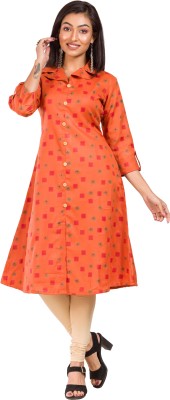 Mamon Creations Women Printed Straight Kurta(Orange)