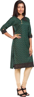 Mamon Creations Women Printed Straight Kurta(Green, Gold, Black)