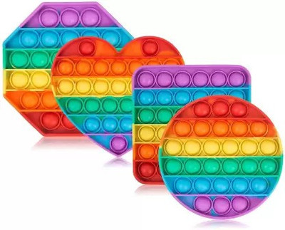 RIGHT SEARCH Pop it Fidget Toy - Pack of 4 -Square, Hexagon, Round & Heart Pop It Fidget Toy(Multicolor)