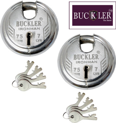 BUCKLER Iron-Steel 75MM, 7 Levers with 4 Keys,Go-Down,Main Gate,Main Door,Shutter Lock-2 Lock(Silver)