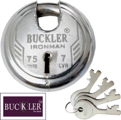 BUCKLER Iron-Steel 75MM, 7 Levers with 4 Keys,Go-Down,Main Gate,Main Door,Shutter Lock-1 Lock(Silver)