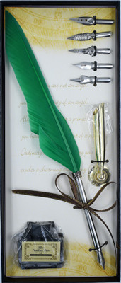 Levin Quill In Duck Dip Feather Pen Set Calligraphy Pen Set Writing k Dip Pen with 5PCs Nib, Dark Green Calligraphy(Ink Color - Black)