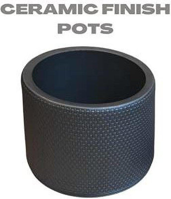 Naturally Green Ceramic finish black po1 Plant Container Set(Plastic)