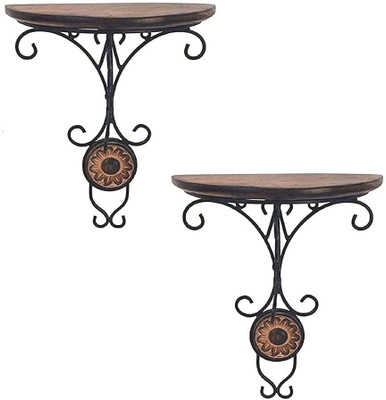 Umar Enterprises Wall shelf wooden wrought iron shelves set 2 wall hanging mounted floating wall decorative wood wall shelf living room bedroom wall decor shelves for brackets for flower pot stand antique wooden shelves Wooden, Iron Wall Shelf(Number of Shelves - 2, Brown, Black)