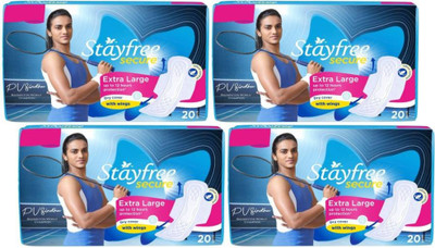 STAYFREE Secure Cottony XL Wings Sanitary Pad (Pack of 20+20+20+20) Sanitary Pad(Pack of 4)