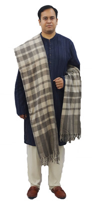 KAVIM Wool Checkered Men Shawl(Grey)