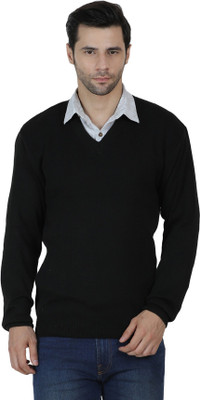 AXOLOTL Self Design V Neck Casual Men Black Sweater