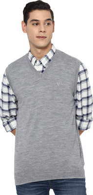 Allen Solly Self Design V Neck Casual Men Grey Sweater