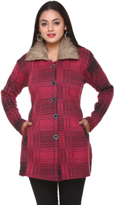 PIPASA WOMEN Checkered Collared Neck Casual Women Maroon Sweater