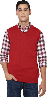 Allen Solly Solid V Neck Casual Men Red Sweater