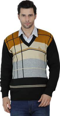 AXOLOTL Woven V Neck Casual Men Multicolor Sweater