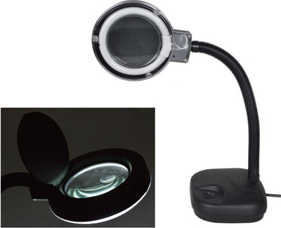 AS TOOL CENTER 5X 10X Light-Weight Portable Tabletop Gooseneck Led Magnifying Lamp Magnifier Desk Table Lamp(24 cm, Black)