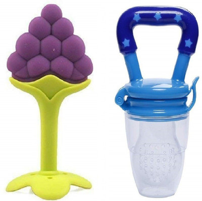GREST Silicone Grapes Fruit Shape Teether with Baby Feeding Nibbler Teether and Feeder(Multicolor)