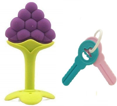 VINMOT Silicone Grapes Fruit Shape Teether with Key Teether For Babies Teether(Multicolor)