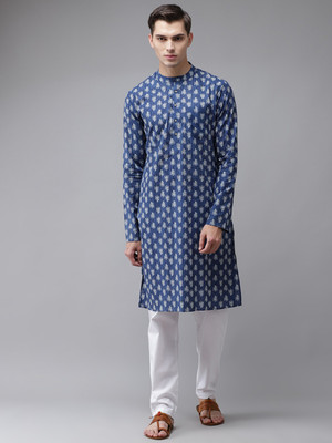 See Designs Men Printed Straight Kurta(Blue)