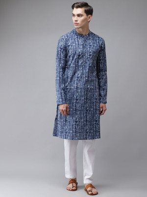 See Designs Men Printed Straight Kurta(Blue)
