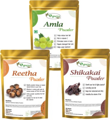 Vignaya Herbal Amla Reetha Shikakai Powder for Hair Shiny and Healthy - Each 100gm (Combo Pack)(300 g)