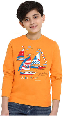 Jingo Baby Boys Typography, Printed Cotton Blend Regular T Shirt(Yellow, Pack of 1)