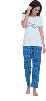 Tasmee Women Printed Blue Top & Pyjama Set