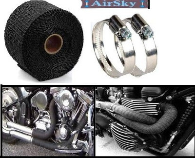 AIRSKY 3 Mtrs 1 Pcs Silencer Wrap With 2 Pcs Clamp Bike Exhaust Heat Shield