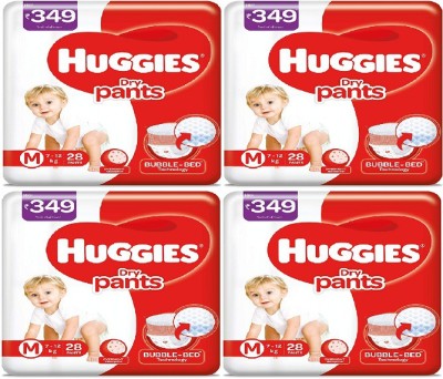 Huggies Dry Pants Medium Size Diapers ( M 28 Pack of 4 ) ( 112 Pieces ) - M(112 Pieces)