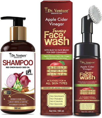 Dr Venture Apple Cider Vinegar Foaming (with Built-in Brush) - 150mL + Red Onion Shampoo With Red Onion Black Seed Extract 300 ml - No Parabens, Sulphate, Silicones & Color Face Wash(450 ml) Dr Venture Apple Cider Vinegar Foaming (with Built-in Brush) - 150mL + Red Onion Shampoo With Red Onion Black Seed Extract 300 ml - No Parabens, Sulphate, Silicones & Color Face Wash(450 ml)