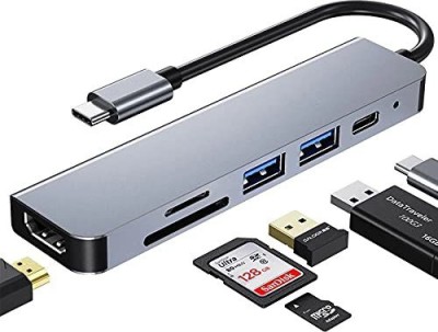 Etzin USB C Hub, 6-in-1 Type C Adapter Mini Docking Station with 4K HDMI, 2 USB 3.0 Ports, SD/TF Card Reader, 65W Power Supply Compatible with iPad Pro/MacBook/Type C Devices (USB-C-6 in 1) Gaming Adapter(Silver, For Mac OS, 3DS, PC, PS2, PS3, PS4, PSP, Wii, X-box 360, Xbox One)