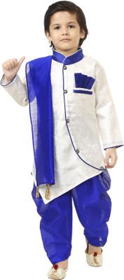JCT DRESSES Boys Festive & Party Kurta, Dhoti Pant & Dupatta Set(Blue Pack of 1)