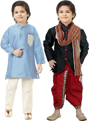 JCT DRESSES Boys Festive & Party Kurta, Pyjama & Dupatta Set(Multicolor Pack of 2)