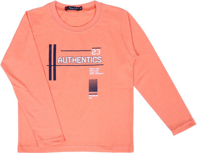 NeuVin Boys Typography Cotton Blend Regular T Shirt(Orange, Pack of 1)