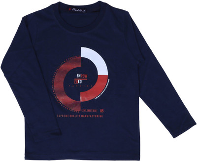 NeuVin Boys Printed Cotton Blend Regular T Shirt(Dark Blue, Pack of 1)