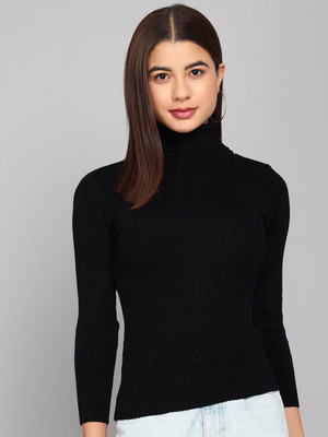 TANDUL Solid Turtle Neck Casual Women Black Sweater